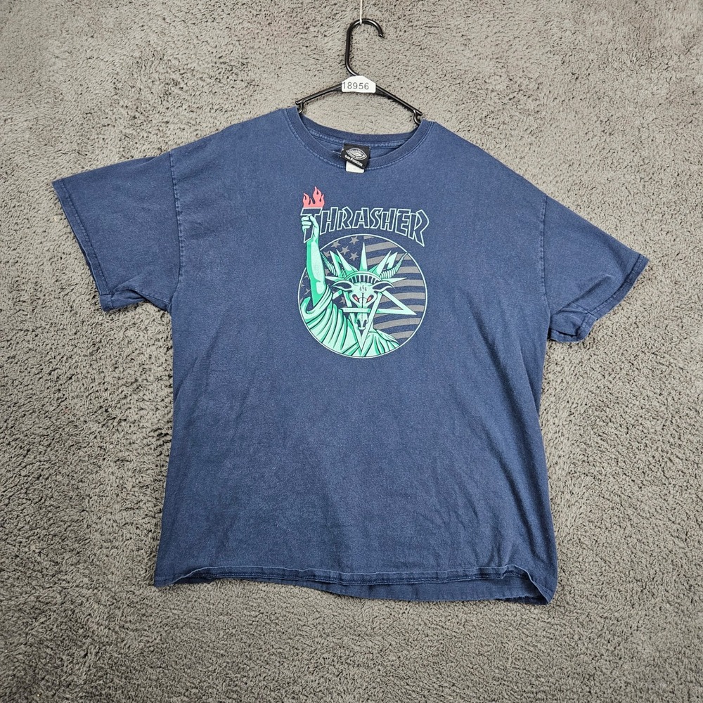 Mens‎ Thrasher Magazine Statue of Liberty T Shirt Size XL Navy Blue Graphic Tee